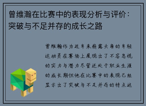 曾维瀚在比赛中的表现分析与评价：突破与不足并存的成长之路